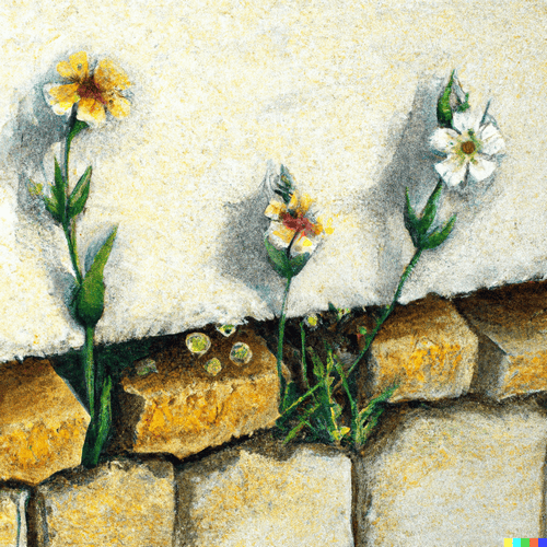 Image représentant des fleurs sortant du béton, le long d'un mur