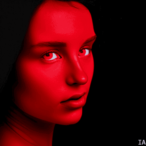 Visage entièrement rouge surnaturel d'une jeune femme
