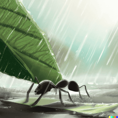 Image reprÃ©sentant une fourmi sous la pluie la tÃªte basse