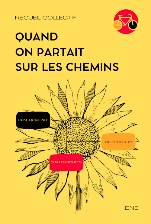 Couverture du recueil représentant un tournesol esquissé en noir sur un fond jaune vif