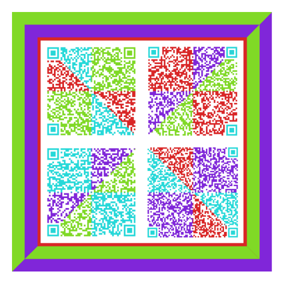 Quatre QR codes contenant des formes géométriques